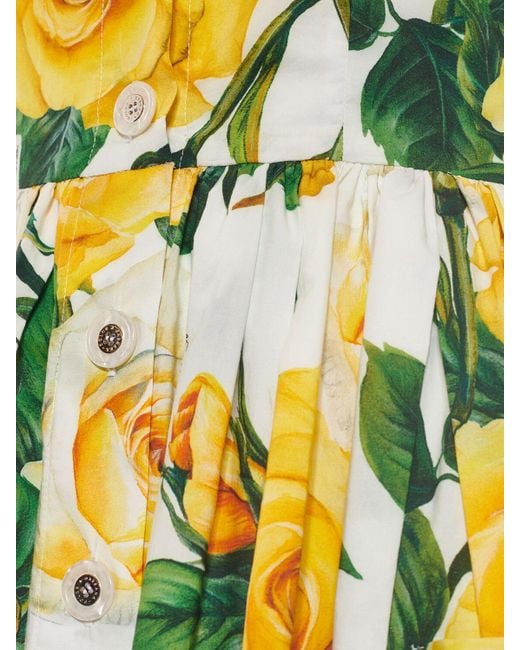 Dolce & Gabbana Yellow Pleated Button-embellished Floral-print Cotton-poplin Midi Dress