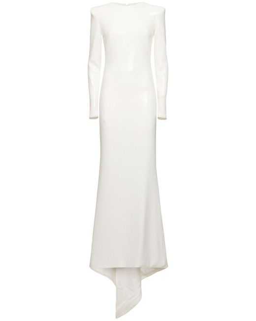 Galvan White Grace Fitted Long Sleeve Maxi Dress