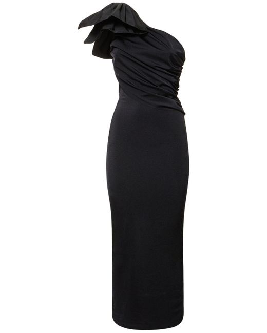 Giambattista Valli Black Lycra One Shoulder Draped Long Dress