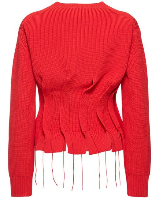 Sacai Red Pleated Rib Knit Sweater