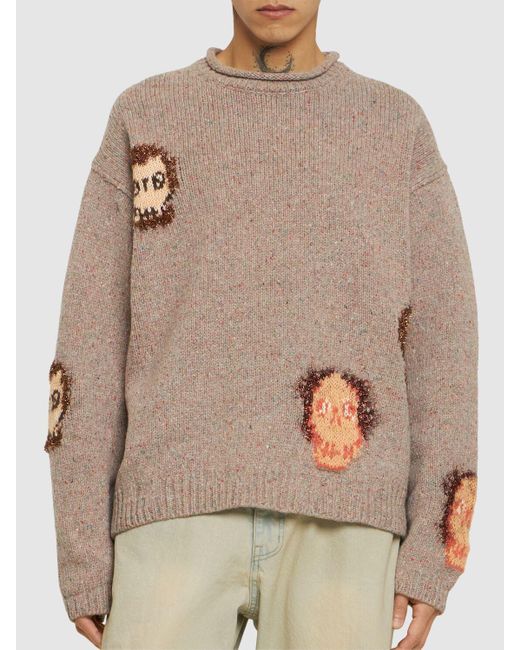 Acne Brown Konegal Skull Wool Blend Sweater for men