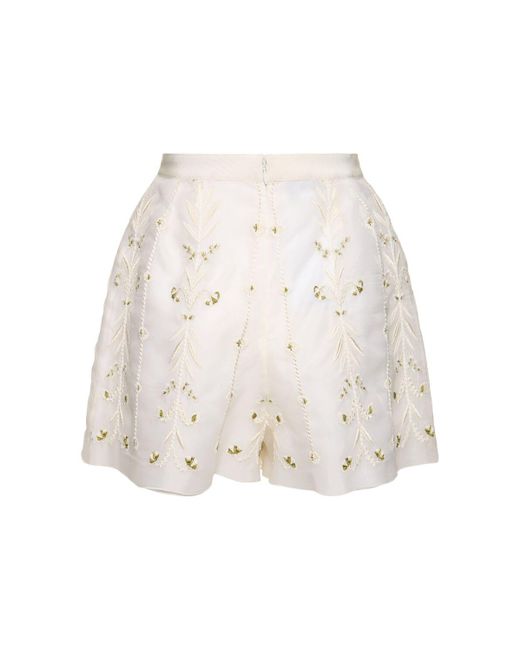 Giambattista Valli White Embroidered Silk Organza Shorts