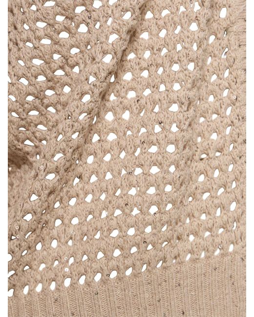Brunello Cucinelli Natural Open Knit Cotton Blend Cardigan
