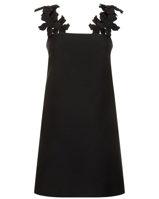 Valentino Black Embroidered Crepe Mini Dress