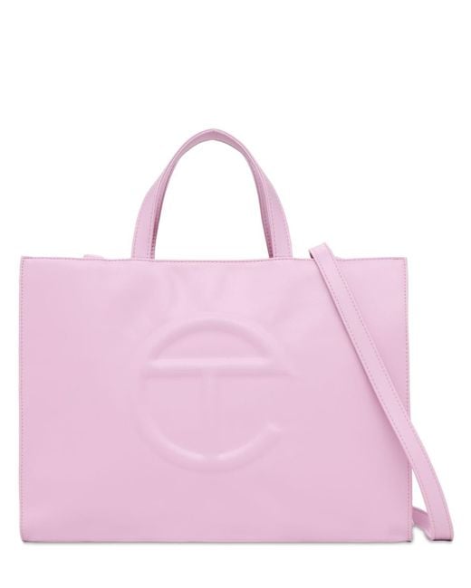 Telfar Pink Medium Embossed Logo Tote Bag