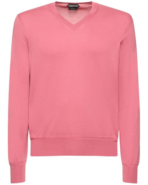 Tom Ford Pink Superfine Cotton V Neck Sweater for men