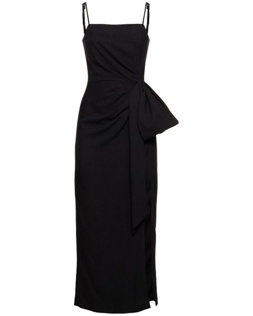MSGM Black Viscose Blend Midi Dress W/Bow