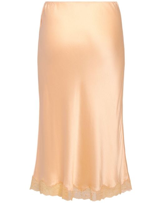 【THE ROW】 IRENE MIDI SIRT IN SILK SATIN The Row Irene Silk Satin Midi Skirt W/ Lace in Natural | Lyst