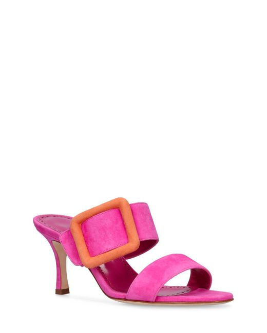 Manolo Blahnik Pink 70mm Gable_bi Suede Sandals
