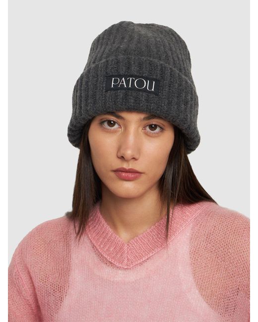 Patou Blue Ribbed Wool & Cashmere Beanie