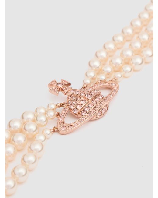 Vivienne Westwood Pink Three Row Faux Pearl Bas Relief Choker Unique