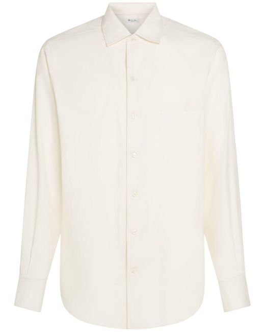 Loro Piana White Andrè Long Sleeve Silk Shirt for men