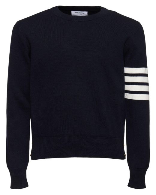 Thom Browne Blue Milano Stitch Cotton Crewneck Sweater for men