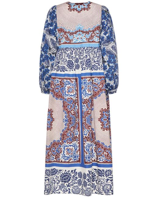 Weekend by Maxmara Blue Ghiotto Printed Cotton Poplin Midi Dress