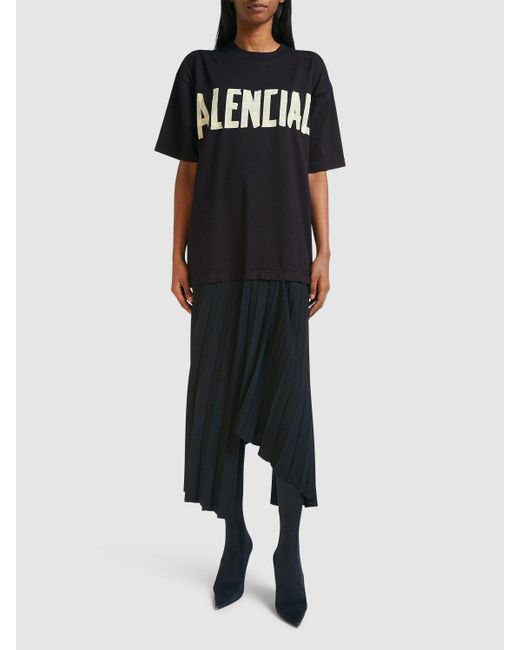 Balenciaga Black Pleated Tech T-shirt Dress W/ Logo