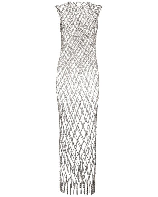 Balenciaga Metallic Basketball Crystal Chain Long Dress