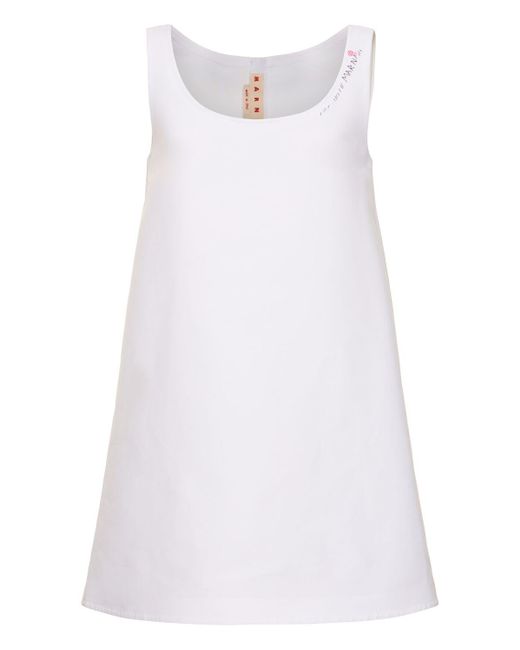 Marni White Cotton Cady Logo Mini Dress