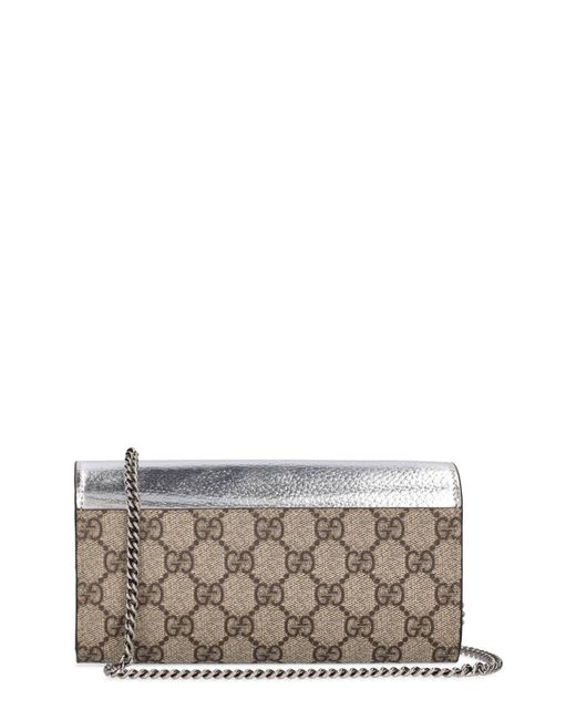 Gucci Gray gg Marmont Leather & Canvas Chain Wallet