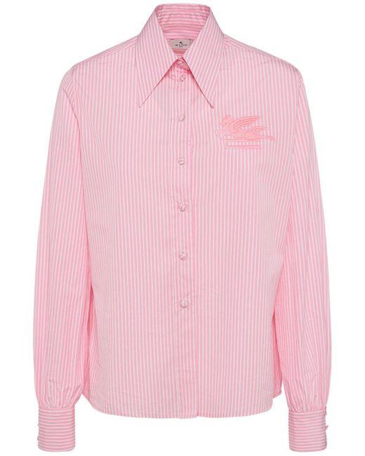 Etro Pink Logo Embroidered Cotton Poplin Shirt