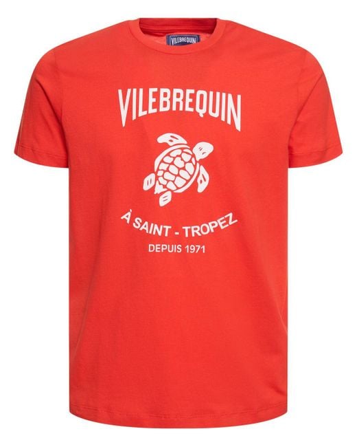 Vilebrequin Red Logo Print Cotton Jersey T-shirt for men