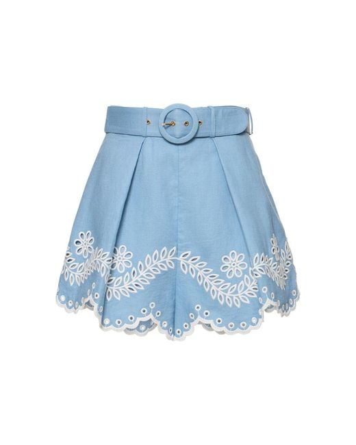 Shorts de lino bordados Zimmermann de color Blue