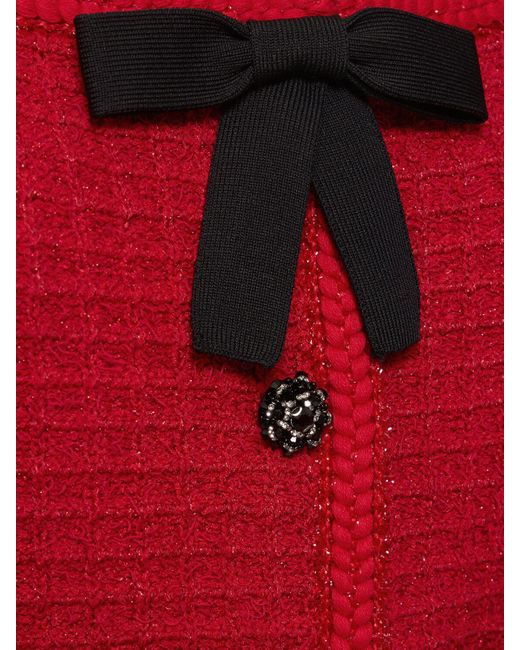 Self-Portrait Red Cotton Blend Knit Top W/bow