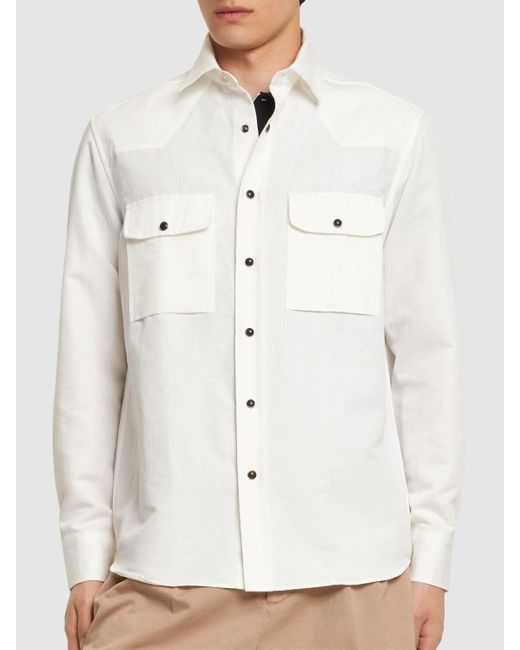 Brioni Natural Cotton & Linen Western Shirt for men