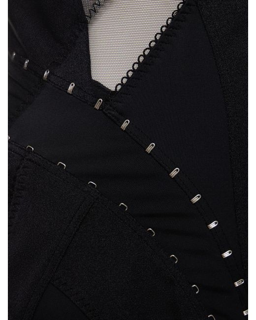 Robe courte en lycra et tulle avec crochets Mugler en coloris Black