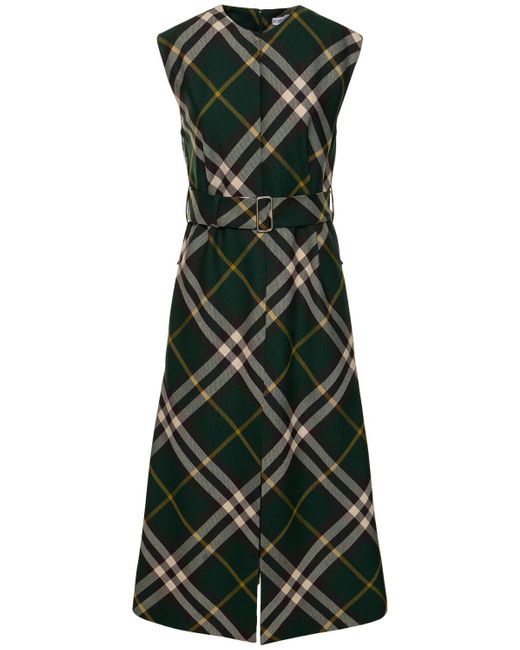 Burberry Green Sleeveless Belted Knit Midi Dress
