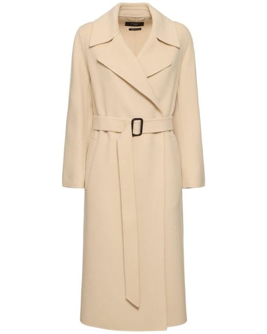 Mujer Abrigo Midi De Lana Con Cinturón Weekend by Maxmara de color Natural