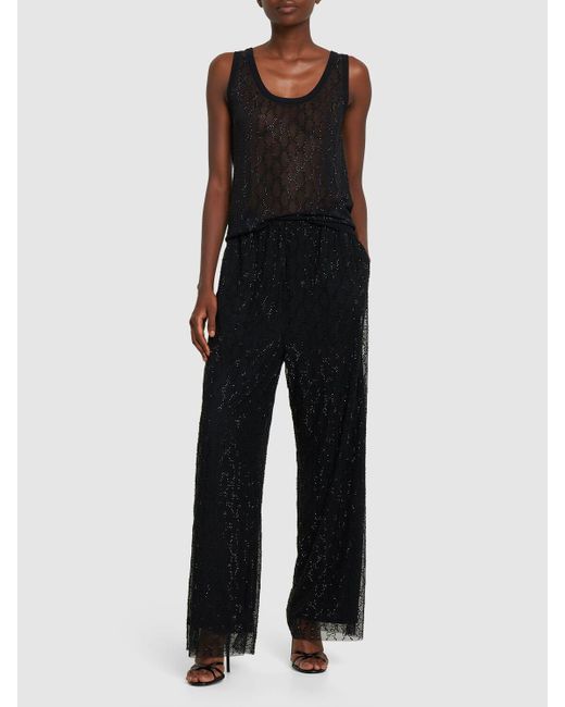Pantalon ample en tulle orné de cristaux GG Gucci en coloris Black