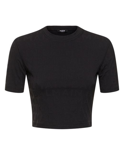 Balmain Black Short Sleeve Jersey Cropped T-shirt