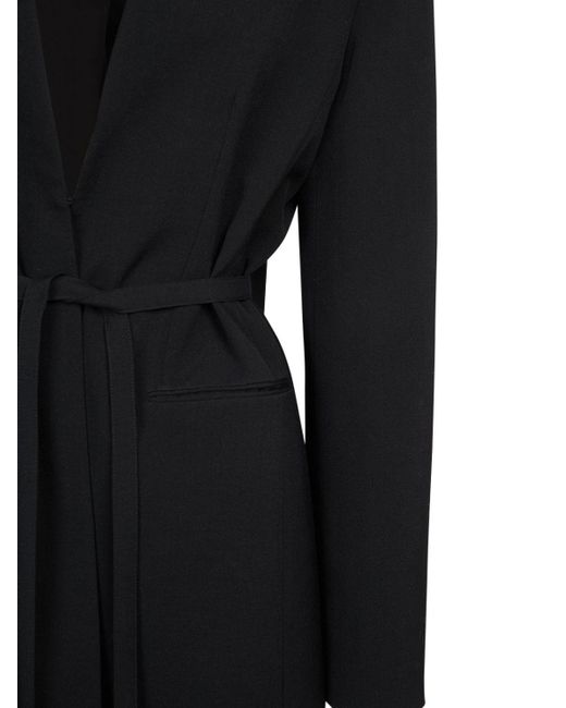 The Row Black Clio Belted Collarless Wool Serge Jacket