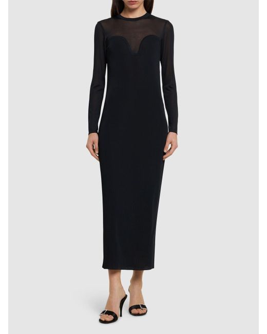 Nina Ricci Black Sheer Knit Long Sleeve Midi Dress