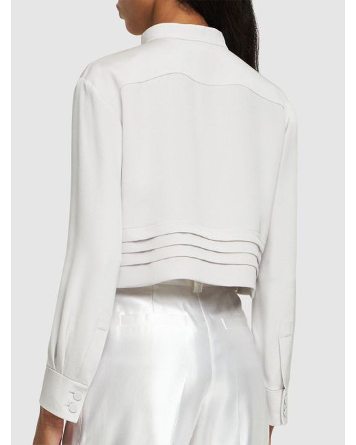 Giorgio Armani White Silk Satin Crop Shirt W/ Pleats