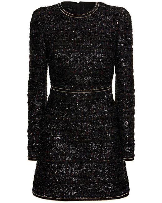 Giambattista Valli Black Sequined Bouclé Long Sleeve Mini Dress
