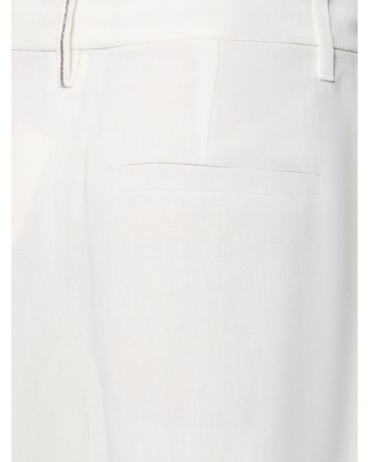 Brunello Cucinelli White Weite Hose Aus Leinenmischtwill