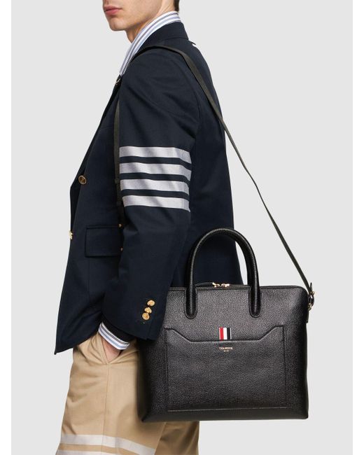 Thom Browne Black Grained Leather Briefcase for men