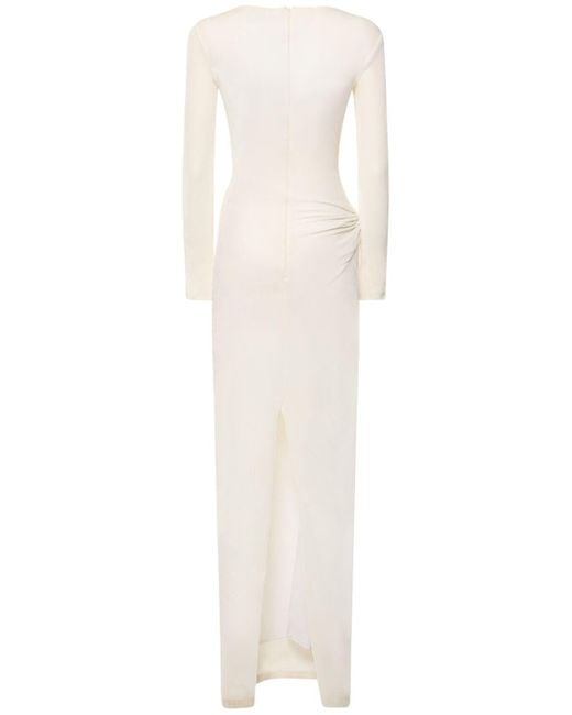 16Arlington White Nubria Draped Velvet Maxi Dress