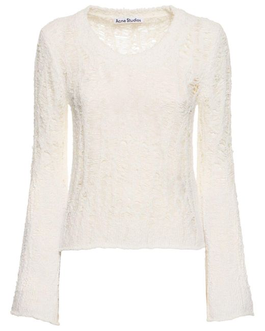 Acne White Cotton Blend Openwork Crop Sweater