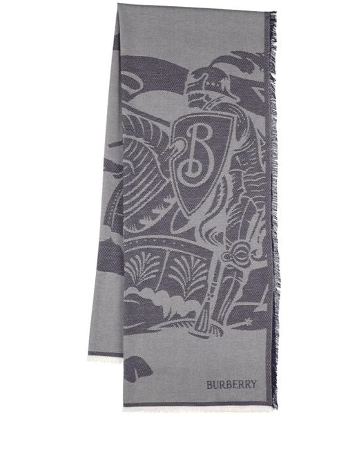 Burberry Gray Large Knight Wool Blend Scarf