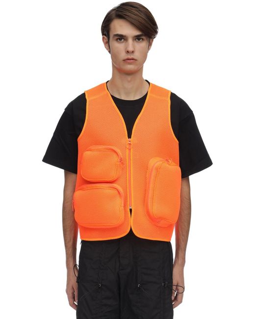 Jaded London Orange Mesh Utility Vest W/ Cargo Pockets for men