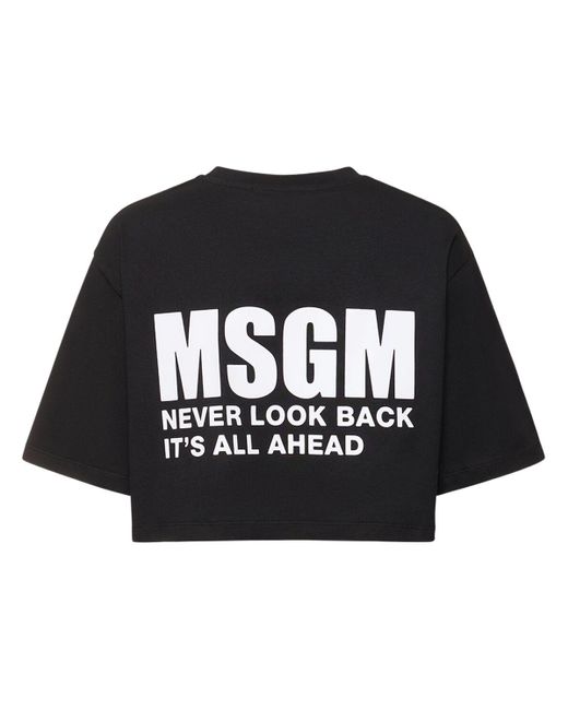 MSGM Black Cropped Cotton T-Shirt