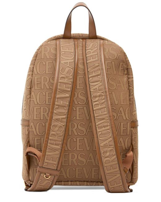 Versace Brown Logo Fabric & Leather Backpack for men