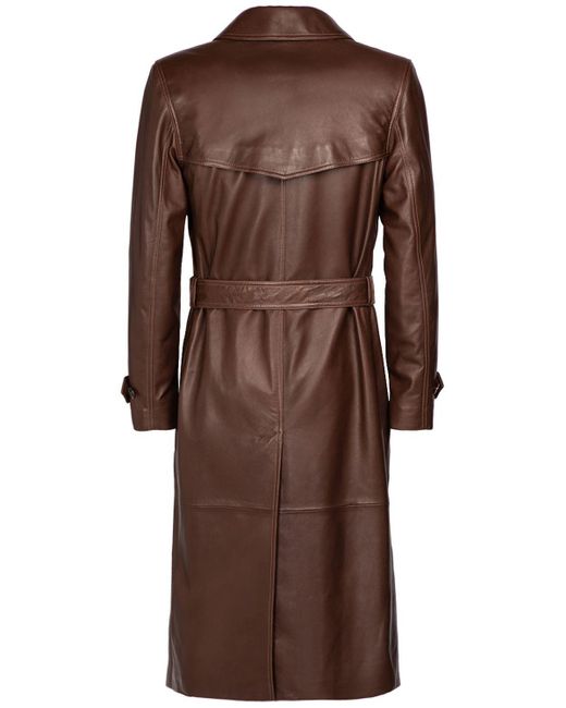 Saint Laurent Brown Leather Trench Coat for men