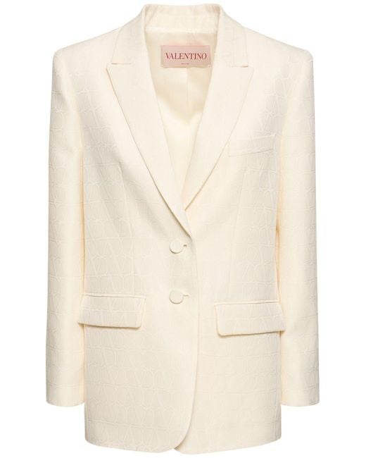 Veste en laine et crêpe de soie à logo Valentino en coloris Natural