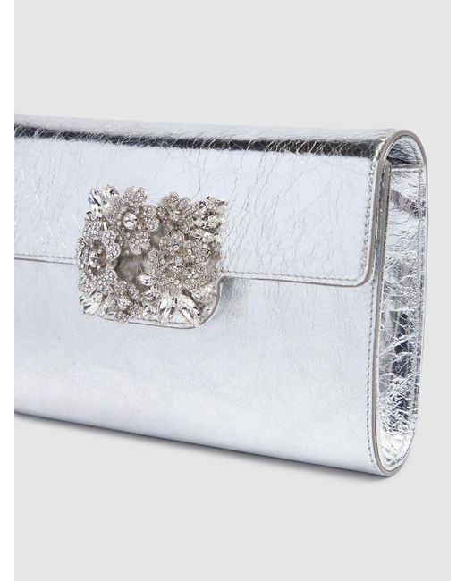 Roger Vivier Gray Mini Flap Bouquet Strass Envelope Clutch