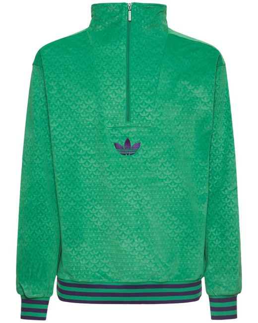 Adidas Originals Green Funnel Neck Velour Top for men