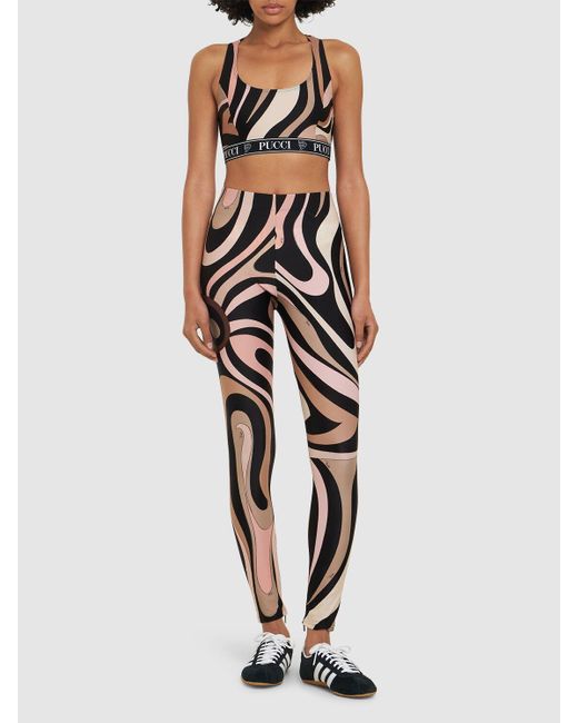 Emilio Pucci Black Donna Printed Lycra Logo Bra Top/Nude