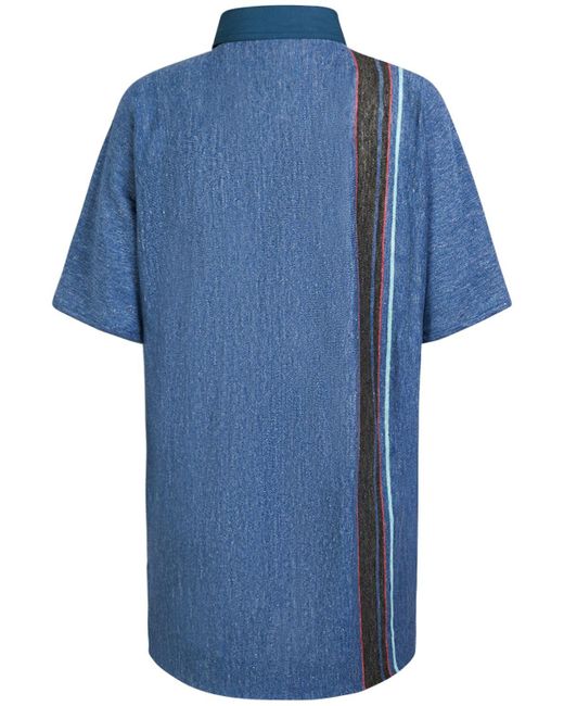 The Row Blue Eddie Linen Polo Shirt W/stripe